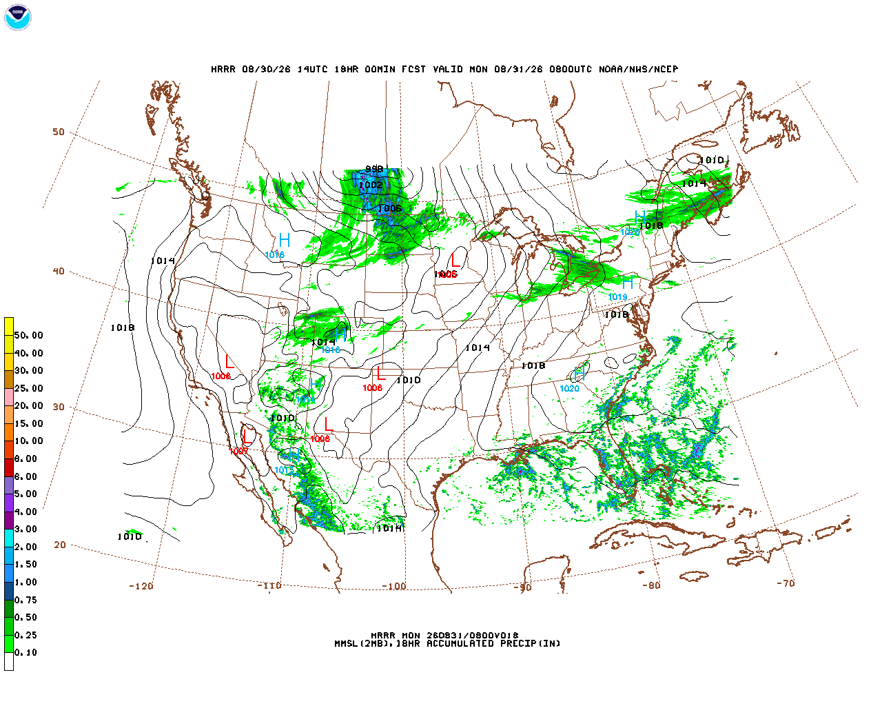 Latest 18 hour total precipitation forecast